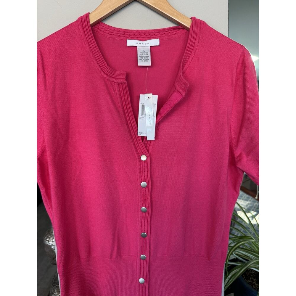 Grace‎ Womens Cardigan Sweater XL Snap Buttons Barbicore Dopamine Dressing NWT